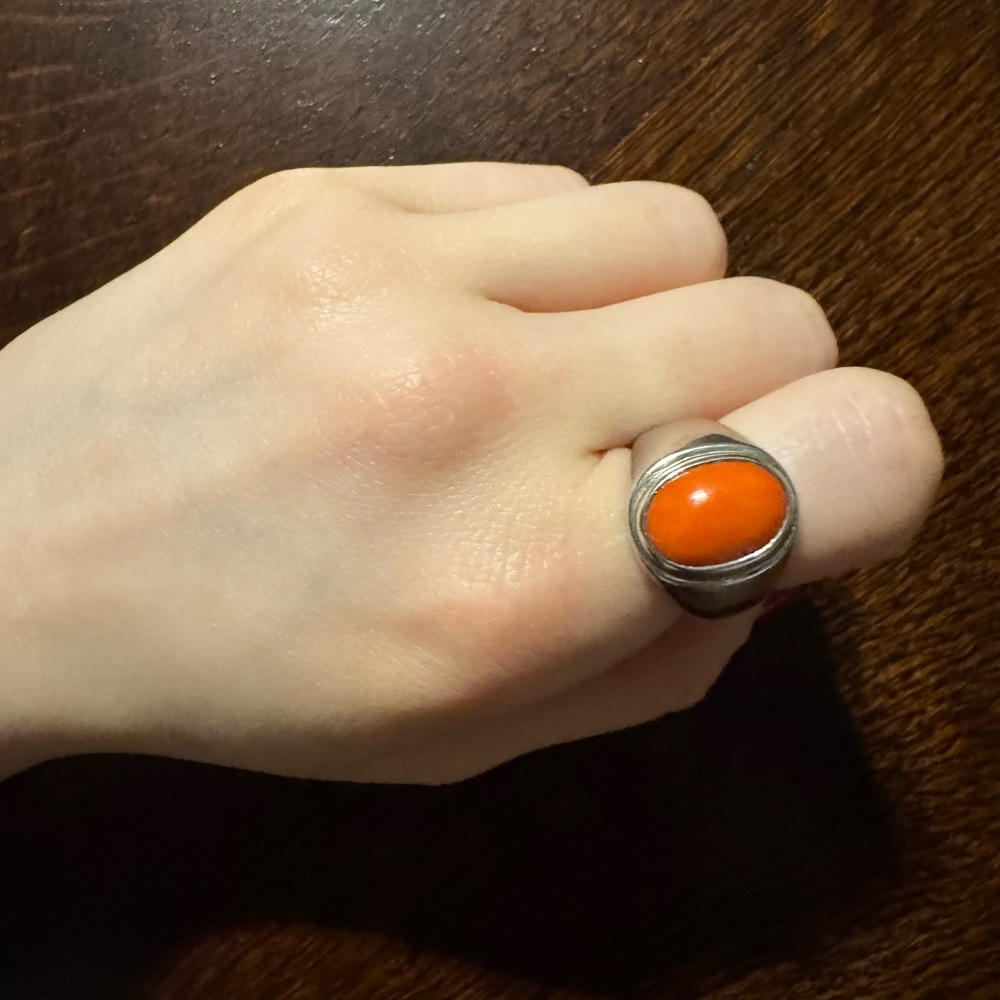 Heavy Sterling Silver Coral Ring